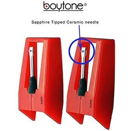 Boytone Pack of 2, Sapphire Tipped Ceramic Replacement Needle for Turntables,RED