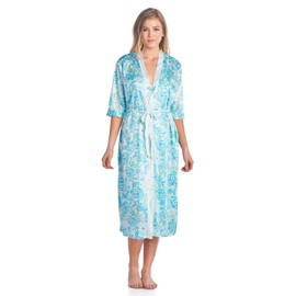 Casual Nights Women's Satin 2 Piece Robe and Nightgown Set, Floral Green, XX-Large