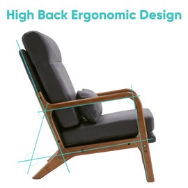 JOYBASE Lounge Accent Chair, Mid Century Modern Chair, High Back Chair, Wood Frame Armchair, Comfy Reading Chair for Living Room, Office, Bedroom (Dark Grey, Bronzing Cloth)