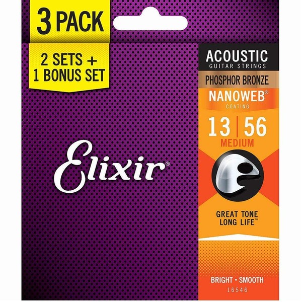 Elixir® Strings 16546 Acoustic Phosphor Bronze Guitar Strings with NANOWEB®