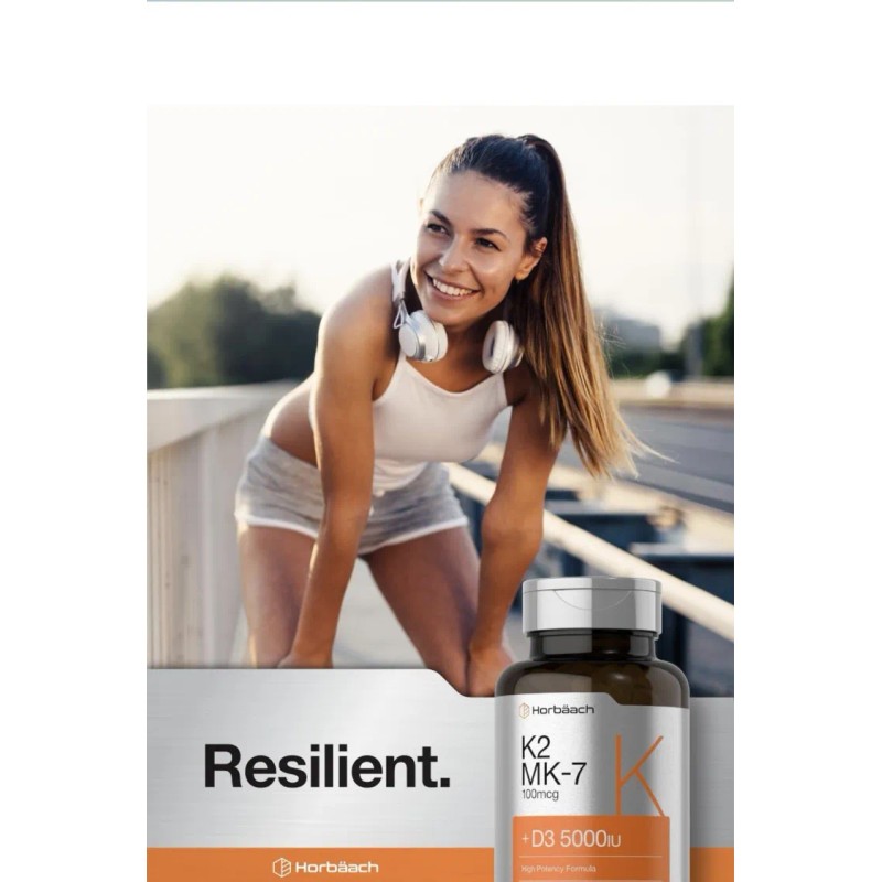 Suplemento Horbäach de vitamina D3 K2, 5000 UI, 180 g,