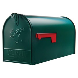 Dark Green Mailbox Medium Metal US Mail Box Rural Size Outside Curbside Horizontal Farmhouse Classic, 19"D x 6.5"W x 9.5"H