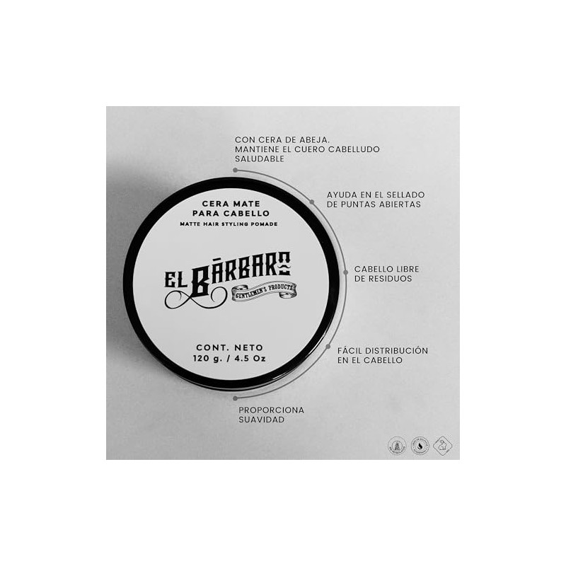 Cera Mate Para Cabello 120g - EL BÁRBARO - Cera
