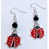 Ladybug Charm Earrings with Jet Black Faceted Crystal Accent Beads