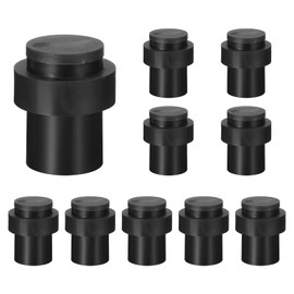 uxcell 10Pcs 2" Door Stoppers, Stainless Steel Floor Mount Door Stop with Thickened Rubber Bumper, Black Cylindrical Door Holders for Wall Protector