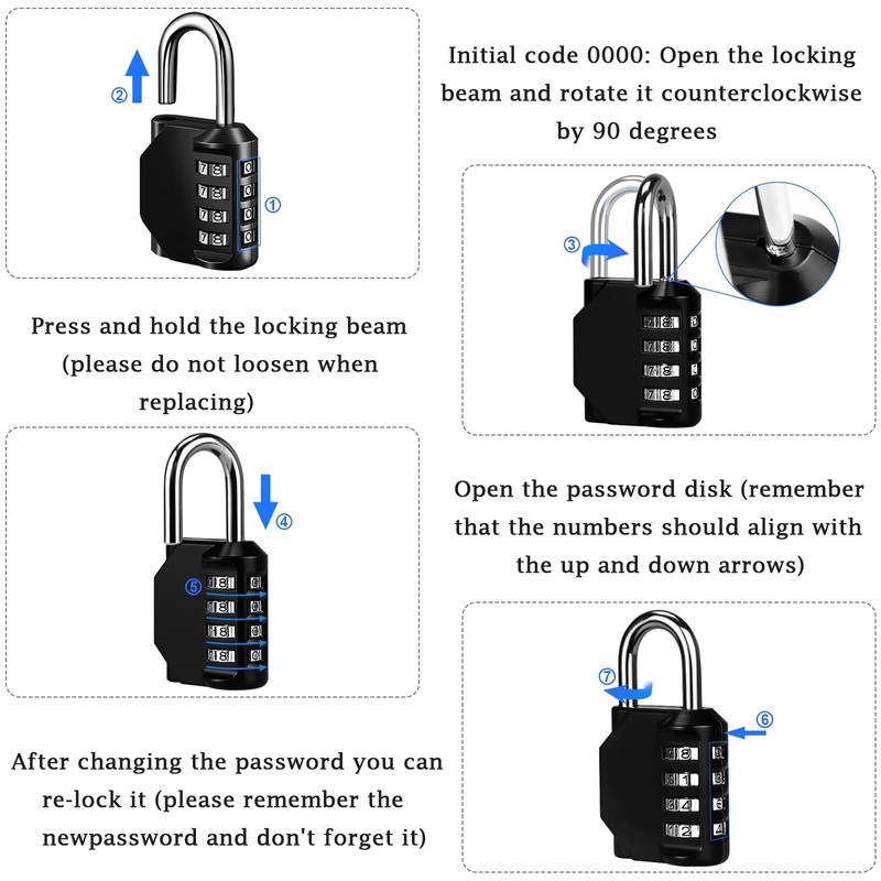 Combination Locker Padlock, 4 Digit Coded Padlock, Gym Lock, School