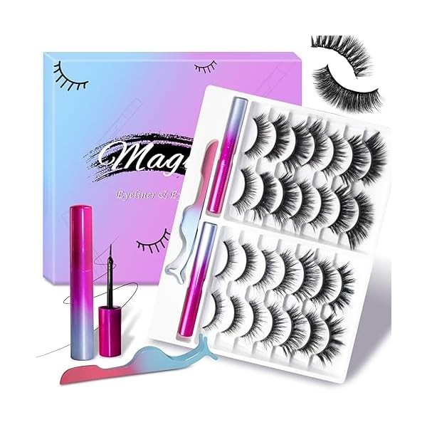 14 Pairs Magnetic Eyelashes and Eyeliner Kit, Long-lasting False Eyelashes
