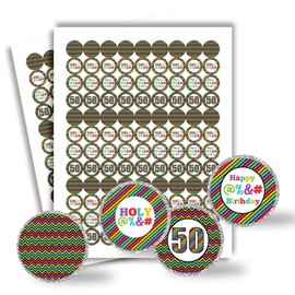 Holy @%*# 50th Birthday Party Kiss Sticker Labels, 300 Party Circle Sticker Sized 0.75” for Chocolate Drop Kisses by AmandaCreation, Great for Party Favors, Envelope Seals & Goodie Bags