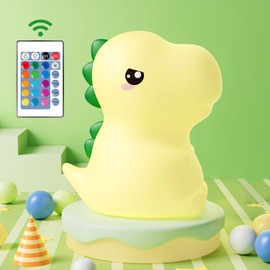 One Fire Dinosaurs Night-Lights【16 Colors+Remote】 LED Squishy Cute Lamp, Silicone Dimmable Nursery Night Light for Bedroom, Cute Light Up Dinosaur, Rechargeable Kawaii Lamp for Baby Nursery,Cute Gift
