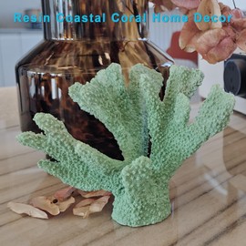 Afadorable Resin Coral Decor Beach Decorations for Home Coastal, Decorative Coral Sculpture Ocean Decor for Bedroom Shelf Tabletop Wedding Party Theme Statue (Mint Green)