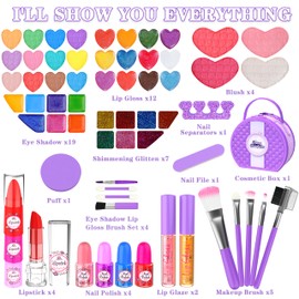 66 Pcs Kids Makeup Sets For Girls with Portable Stand,Make Up Starter Kit Children Princess Pretend Play Games Toys Presents,Little Girl Birthday Gifts Set For Age 3 4 5 6 7 8 9 10 11 12 Years Old