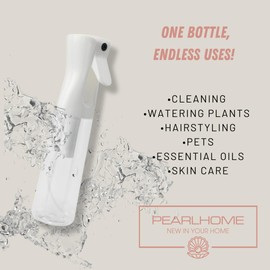 pearlhome Spray Bottle For Hair – Continuous Mister Spray Bottle for Hairstyling, Cleaning, Plants, Pets, Barbers, Salons, Essential Oil Scents (Transparent, 10.1)