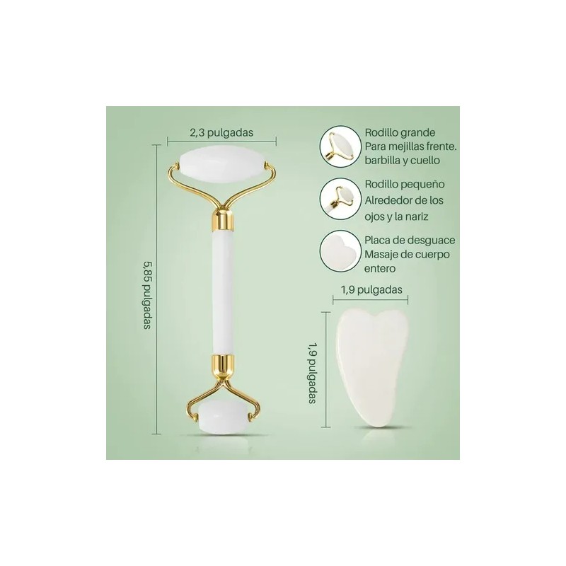 Kit Rodillo De Jade Y Gua Sha Masaje Facial Y