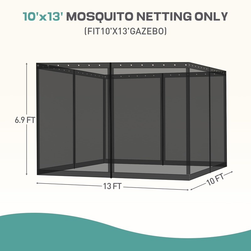 Aoodor Universal 10x13 ft Gazebo Mosquito Netting, Replacement 4-Panel Sidewalls