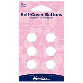 Hemline Self Cover Plastic Buttons, 11mm, 15mm, 18mm, 22mm, 29mm,38mm, (15mm - 6 Buttons)