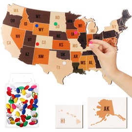 Kigley Wooden Board Map of the United States with 50 Push Pins to Mark Travel 17.7 x 11 x 0.2 Inches Giant Wall Decor to Track Past and Future Travel Large US Map Home Office Housewarming Gifts