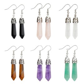 SUPERFINDINGS 6 Pairs Natural Quartz Stone Earings Crystals Earrings Sets Gemstone Dangle Drop Earrings Colorful Hexagonal Hook Earrings Fashion Jewelry Hoop Earrings Boho Jewellery Gift for Woman