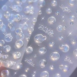 Shell Light Bubble Nail Art Stickers Cute 3D Aurora Bubbles Nail Decals Dreamy Aurora Bubble Star 5D Self-Adhesive Summer Beach Design Nail Design Supplies for Women Girl Nail Art Decorations 1 Sheet