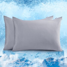 Pillowcases 2 Pack,Luxear Double Sided Bed Cooling Pillowcases Queen Size Q-max>0.5 for Hair Skin Phase Change Material Hidden Zipper Cooling Pillow Cover Breathable for Hot Sleepers Night Sweats,Grey