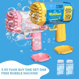 [Buy One Get One Free]Bubble MachineGun for Kids,40 Holes Rocket BubbleMaker with Light, Bubble Blaster Bubble Blower Tovs Party FavorGraduation Outdoor Activity for Kids bathbubblemachine burble machine:_Blue