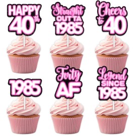 18pcs Pink Glitter Dessert Cupcake Topper Pick for Straight Outta 1985 Legend Since 1985 Theme Decor Supplies Men Happy 40th Birthday Party Decorations
