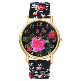 Oidea Wrist Watches for Woman: Analog Quartz Women's Wrist Watches Bohemian Printed Printed Band Bangle Watch Casual Wristwatch - Red Flower