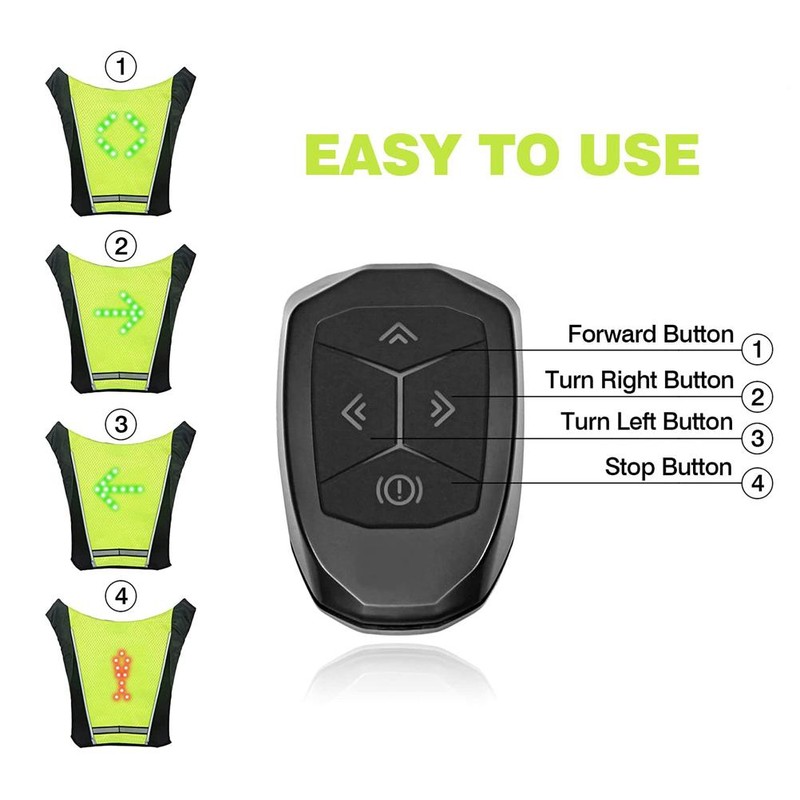 Reflective Cycling Vest with Rechargeable LED Direction Indicator Remote Control
