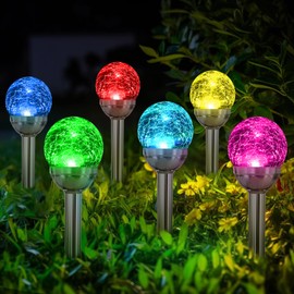 SOLPEX Solar Garden Lights Outdoor, 6 Pack Multi-Color Changing&White 2 Modes Solar Powered Glass Ball Garden Lights, Waterproof for Patio Decoration