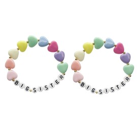 2 Pack Big Sister Gifts For Little, Pastel Rainbow Heart Rainbow Ball Big Little Sister Bracelet Big Sister Announcement, Sister Birthday Jewelry