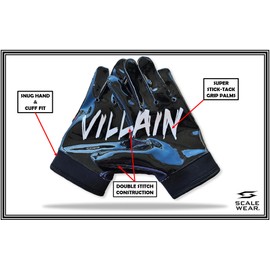Villian Football Receiver Gloves Elite Sticky Tacky Pro Grip Super Palms Boost Your Battle Game, Be a Villain Joker Sizes Adult Men Youth (Adult - Medium)