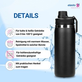 Trinkflasche Edelstahl 550 ml 'Stockholm' - vakuumierte Thermosflasche ist Kohlensäure geeignet - Wasserflasche für Kinder & Erwachsene aus BPA-freien Material - Flasche für unterwegs, Farbe:schwarz
