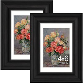 Vittanly 4x6 Picture Frames Set of 2, Ornate Vintage Photo Frame for Wall or Tabletop, Display 3.5x5 Pictures with Mat or 4x6 without Mat, Vintage Black