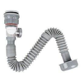 Gray Bathroom Sink Drain Kit - Flexible Sink Drain P-Trap for 1-1/4" & 1-1/2", Anti-Odor & Leak-Proof