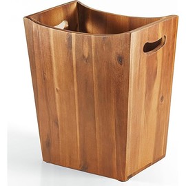 2 Gallons Rectangular Wastebaskets - Acacia Wood Waste Basket with Handles - Small Trash Can for Bathroom - Brown Garbage Bin for Spa Bathroom Decorative, Kitchen Under Counter, Living Room