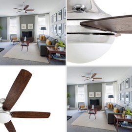 Prominence Home 80095-01 Ashby Ceiling Fan with Remote Control and Dimmable Integrated LED Light Frosted Fixture 52" Contemporary Indoor, 5 Blades Newport Brown/Tumbleweed, Sleek Chrome