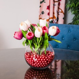 Galashield Marbles for Vases | Glass Marbles Bulk Vase Fillers | Glass Beads for Vases, Scarlet Red Round Marble 1lb, (Approx. 80 pcs)