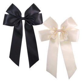 SYF-UN 2 Pack Bow Hair Clips, Black Hair Bows for Women Girls, Large Bow Clips Hair Barrette Hair Accessories(Black, White)
