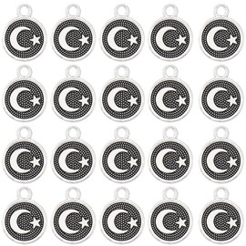 SUNNYCLUE 1 Box of 100 Silver Moon and Star Charms Crescent Moon Charm Large Tibetan Alloy Plated Beads Made of Metal Round Charm for Jewellery Making Charms Accessories DIY Necklace AR
