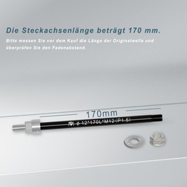Thru Axle M12 x 1.5-170 mm, Thru Axle with Bicycle Axle Adapter, Thru Axle Compatible with Most Bicycle Trailer Couplings