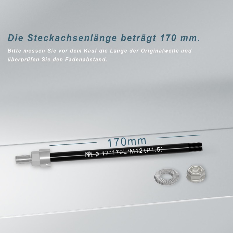 Thru Axle M12 x 1.5-170 mm, Thru Axle with Bicycle