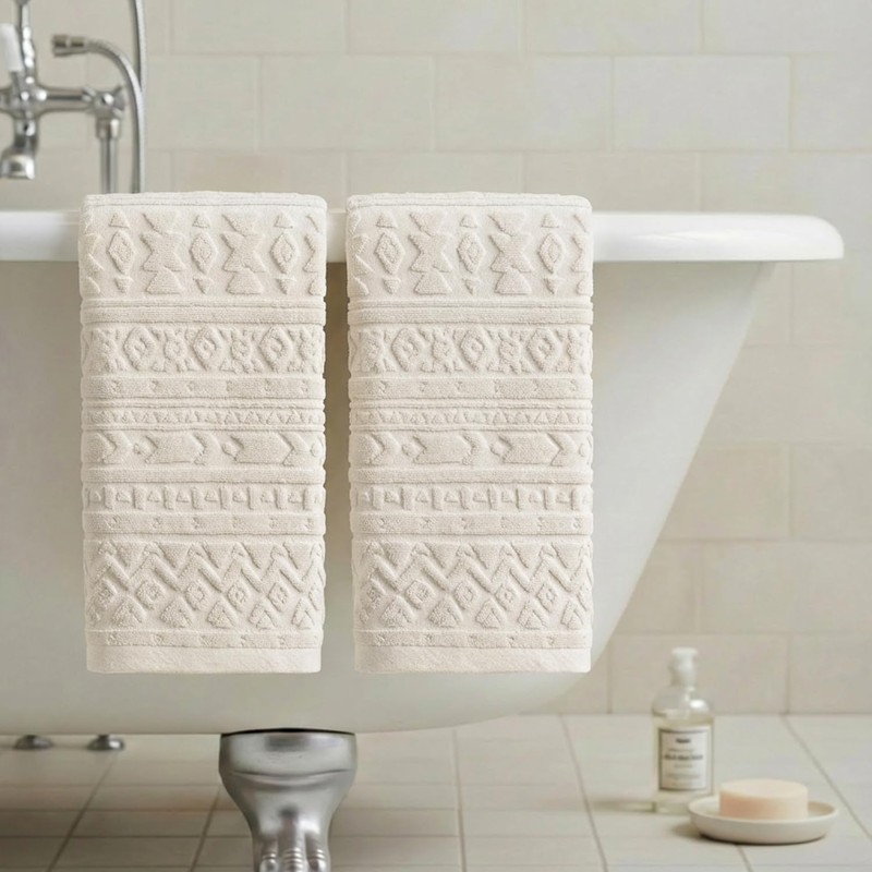Artoid Mode Beige 3D Geometric Design Jacquard Hand Towels for