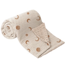 Bearmoss Baby Blanket 30x40inch, Soft Nursery Crib Blankets with Muslin Cotton Front and Dotted Fleece Back for Unisex Baby Girls Boys Newborns Toddlers (Brown Moon)