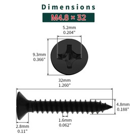 #10 x 1-1/4" Flat Head Wood Screws (50 pcs), 18-8 (304) Stainless Steel, Phillips Drive Flat Head Self Tapping Screws, Black Oxide Coated Sheet Metal Screws, Fayeploo (with Phillips Driver Bit)