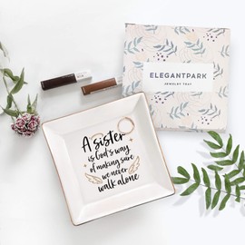 ElegantPark Sister Gifts from Sister Brother Ceramic Ring Dish for Sister Birthday Friends Gifts for BFF Women Square Jewelry Trinket Tray