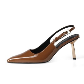 iiimmu Kitten Heels for Women 3.5 in Stiletto Heel Pumps Closed Pointed Toe Slingback Heels, Brown, Size 9