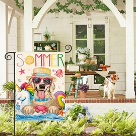 AVOIN colorlife Summer Pool Beach Garden Flag 12x18 Inch Double Sided Outside, Swimming Golden Retriever Dog Waves Holiday Yard Outdoor Decoration