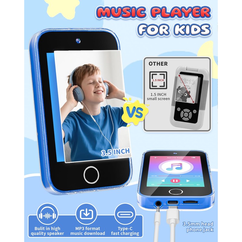 FKATEEN Kids Phone 3.5" Touchscreen, Pretend Smartphone with Dual Camera,