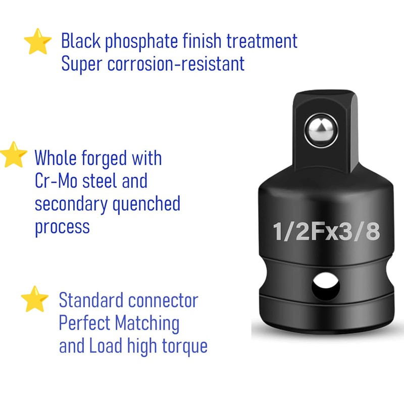 2 PCS 1/2 to 3/8 Socket Adapter, 3/8 to 1/2