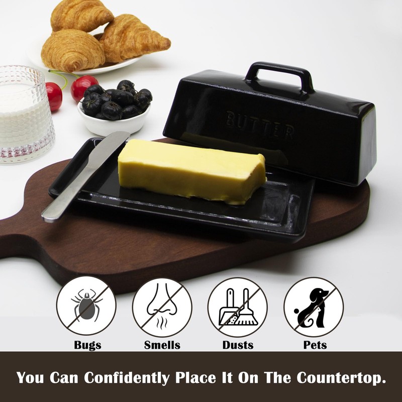 MKYHBOO Ceramic Butter Dish With Lid for Countertop, Covered Butter