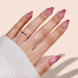 VSALON Press-On Nails - Short Almond Pink Ombre Cream Finsih Fake Nails, 32 PCS in 16 Sizes, Reusable Nail Kit with Long-Lasting UV Glue, Adhesive Tabs & Nail Glue (Dreamy Gradient)